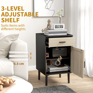 Lot de 2 tables de chevet bohèmes avec tiroir, meuble en rotin, étagère réglable pour chambre et salon, noir
