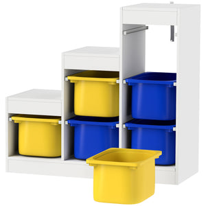Étagère de rangement à 3 niveaux avec 6 bacs en plastique, jaune et bleu
