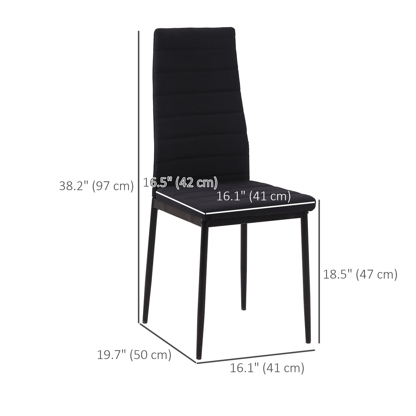 Lot de 4 chaises de salle à manger à dossier haut en lin rembourré avec pieds en métal, noir