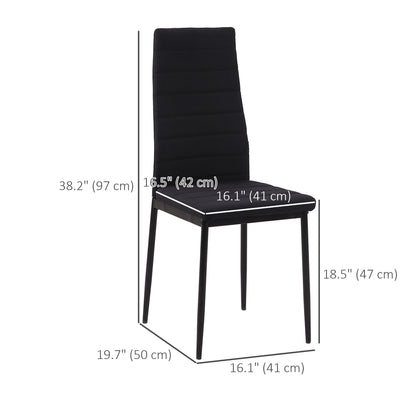 Lot de 4 chaises de salle à manger à dossier haut en lin rembourré avec pieds en métal, noir