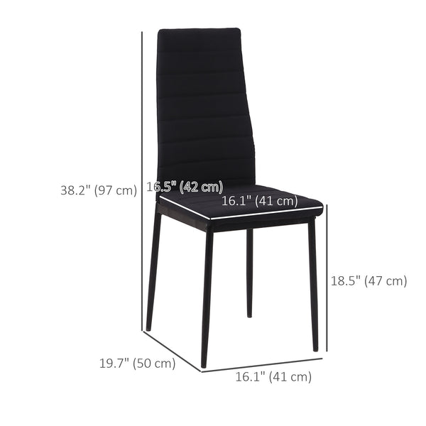 Lot de 4 chaises de salle à manger à dossier haut en lin rembourré avec pieds en métal, noir