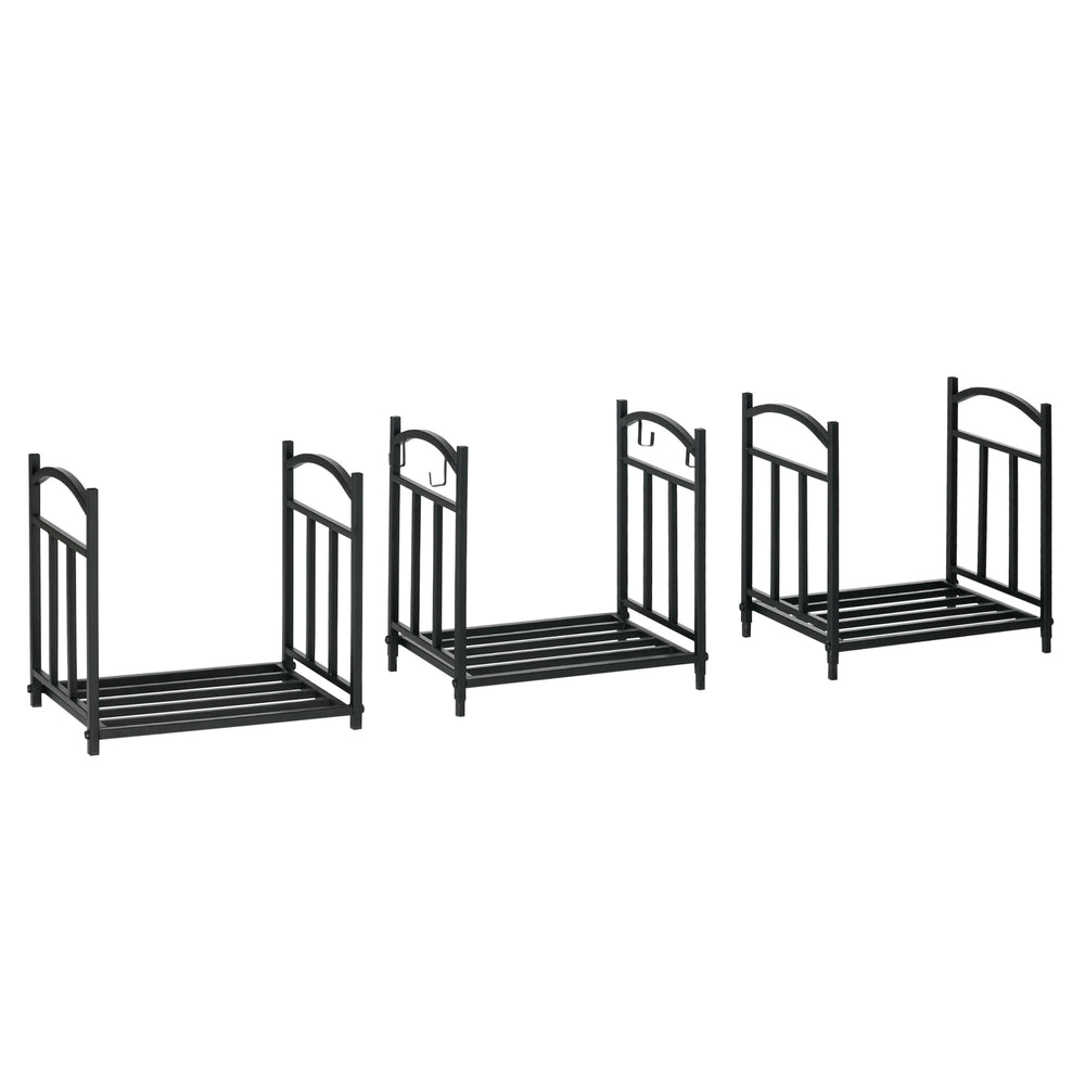 Heavy Duty 3 Tier Log Rack with Hanging Hooks