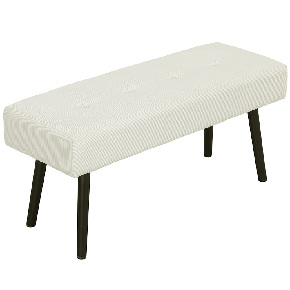 Banc ottoman rembourré en velours côtelé avec pieds en acier, blanc crème