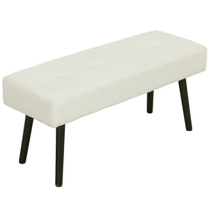 Banc ottoman rembourré en velours côtelé avec pieds en acier, blanc crème