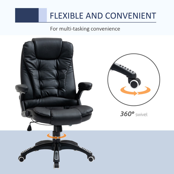 Fauteuil de bureau en cuir synthétique, inclinable, avec roulettes pivotantes, accoudoirs, hauteur réglable, dossier haut, noir