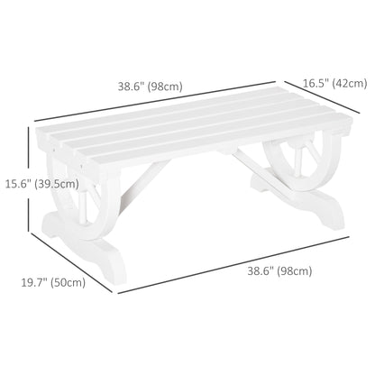Outsunny Rustic Wood Wheel Outdoor Garden Bench for 2-Person with a Unique Wheel Design on the Legs &amp; Strong Build, White |