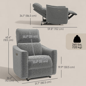 Fauteuil inclinable électrique, revêtement en tissu aspect lin, ports USB, repose-pieds, gris foncé