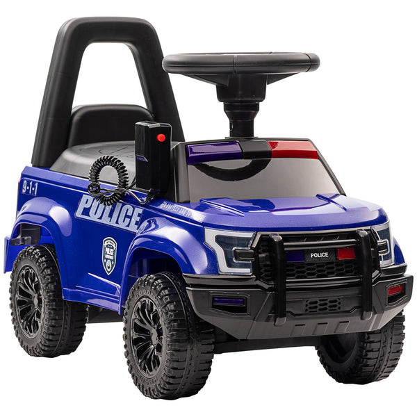 Kids Police Car with Hidden Underseat Storage, Megaphone, Blue