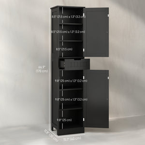 Meuble de salle de bain autoportant avec tiroir et 2 portes, noir