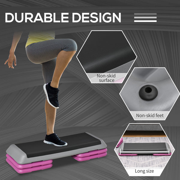 Stepper d'aérobic réglable de 43 pouces à 3 niveaux avec rehausseurs noir et violet