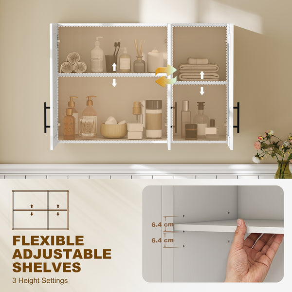 Armoire murale de salle de bain 35 po avec 3 portes et tablette ajustable, blanc