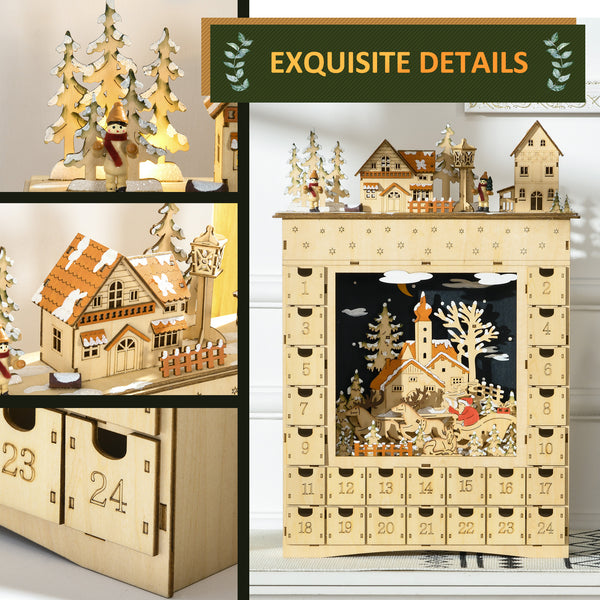 Wooden Advent Calendar with 24-Day Countdown