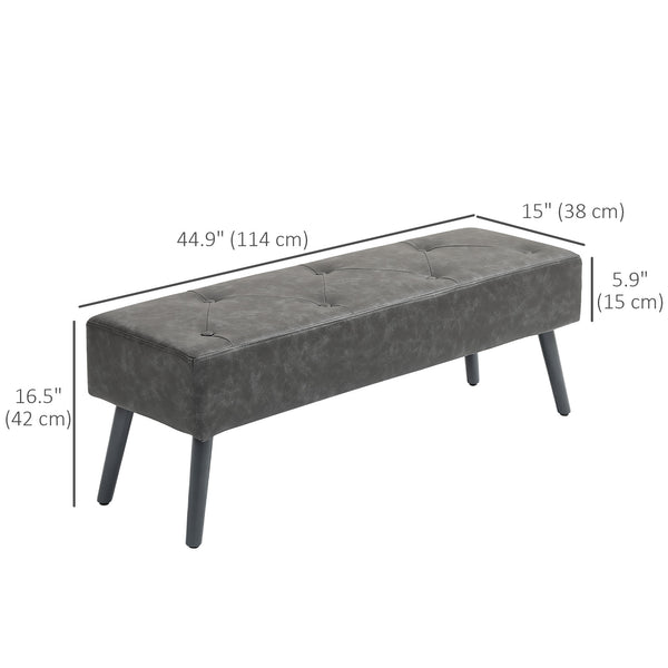 Banc de chambre avec capitonnage à boutons rembourré en similicuir, gris