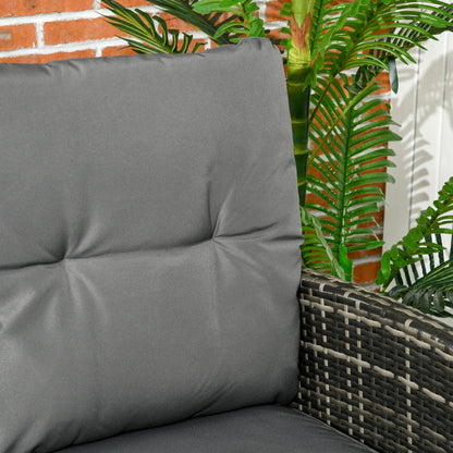 Outsunny 6 Piece Garden Furniture Set with Chairs, Ottomans, Sofa, Glass Table and Cushions, Wicker Rattan Outdoor Furniture Set for Garden and Porch, Grey