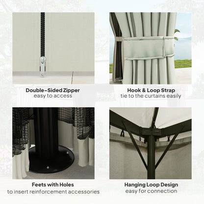 Gazebo 10' x 10' d'extérieur double toit souple avec rideaux et moustiquaires, blanc crème