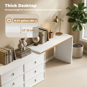 L Shaped Computer Desk Home Office Desk with 6 Drawers White Wood Grain