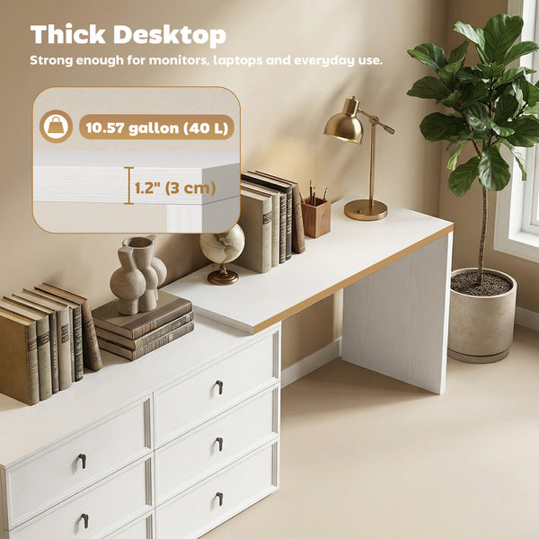 L Shaped Computer Desk Home Office Desk with 6 Drawers White Wood Grain