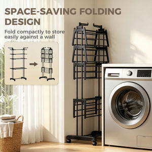 Séchoir à linge pliable à 5 niveaux sur roulettes, noir