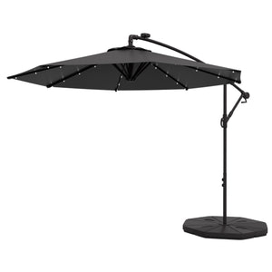 Parasol déporté de 9,5 pieds avec éclairage solaire LED et lestage, gris foncé