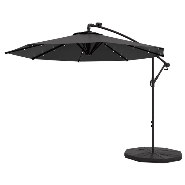 Parasol déporté de 9,5 pieds avec éclairage solaire LED et lestage, gris foncé