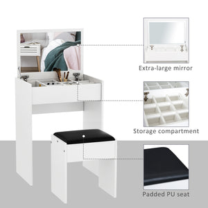 Coiffeuse moderne avec table de maquillage et tabouret rembourré, blanc
