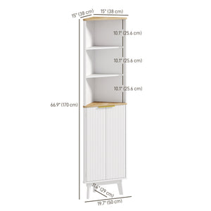Meuble de salle de bain 170 cm de haut, meuble de rangement étroit avec profil incurvé et étagères réglables, blanc