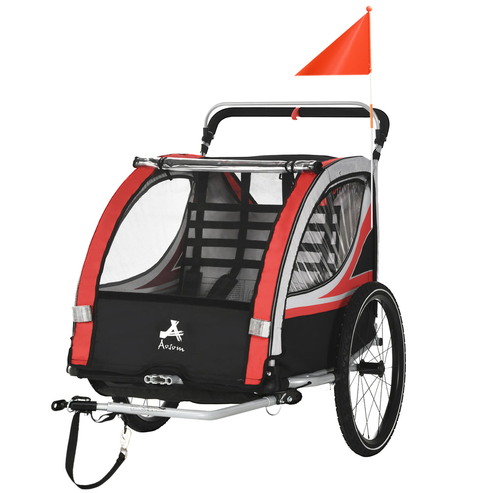 Remorque vélo 3-en-1  2 places avec harnais 5 points, rouge