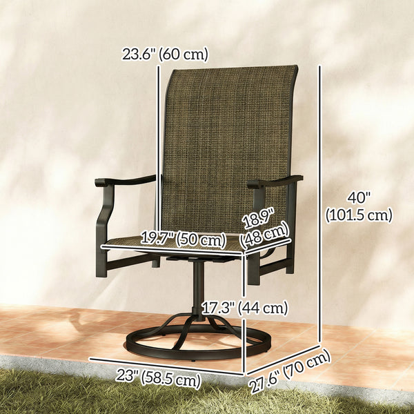 Ensemble de 2 chaises pivotantes d'extérieur avec dossier haut, marron