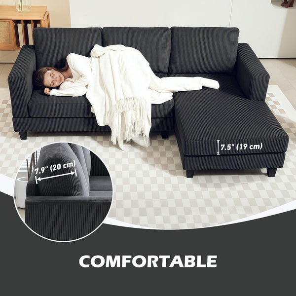 Canapé en L vec méridienne et coussin à ressorts, gris