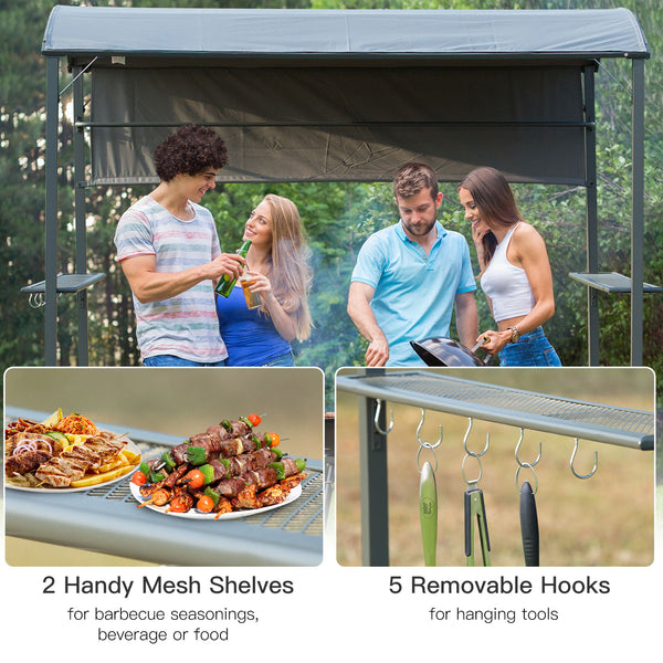 Outsunny BBQ Gazebo 7'x4.5' Outdoor Tent Metal Frame Sunshade Gray |
