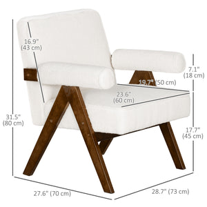 Fauteuil d'appoint en cachemire avec assise large et accoudoirs rembourrés, blanc crème