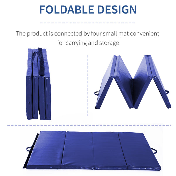 Tapis de gymnastique pliable 4'x6'x2'', avec poignées de transport, bleu