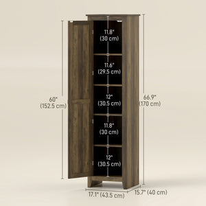 Armoire de rangement de cuisine style ferme 67" avec porte de grange et étagères réglables, marron
