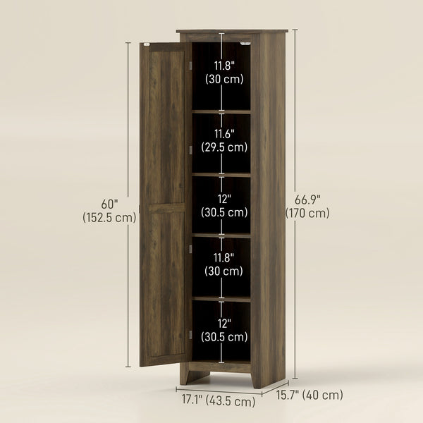 Armoire de rangement de cuisine style ferme 67" avec porte de grange et étagères réglables, marron