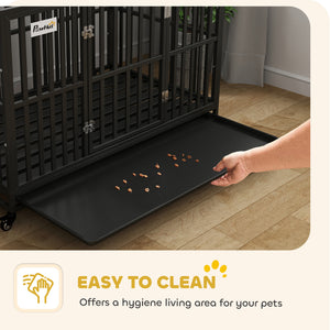 Cage pour chien de 49" en acier robuste avec roulettes, noire