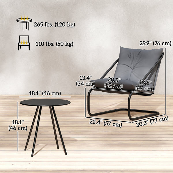 3-Piece Patio Outdoor Bistro Set with 2 C-Spring Chairs and Round Table for Balcony, Light Gray