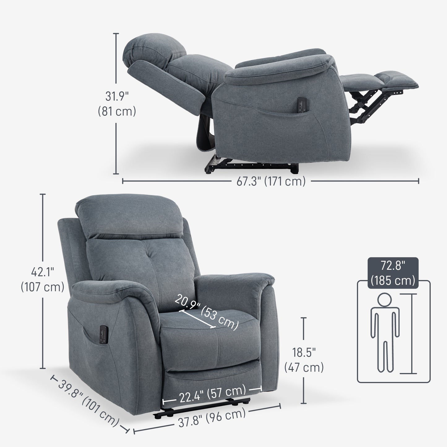 Recliner Chair with Vibration Massage and Side Pockets, Dark Gray
