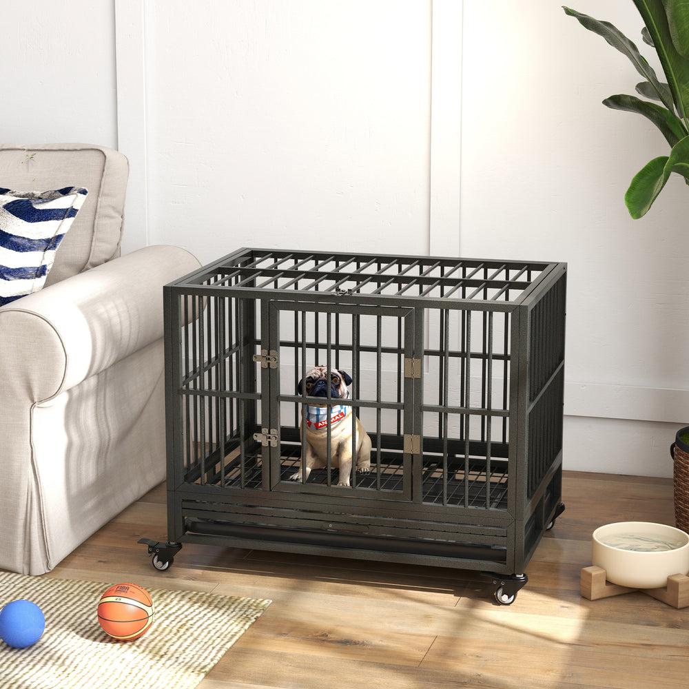 Sturdy steel cage with wheels, grey