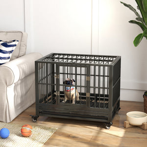 Cage robuste en acier avec roulettes, grise