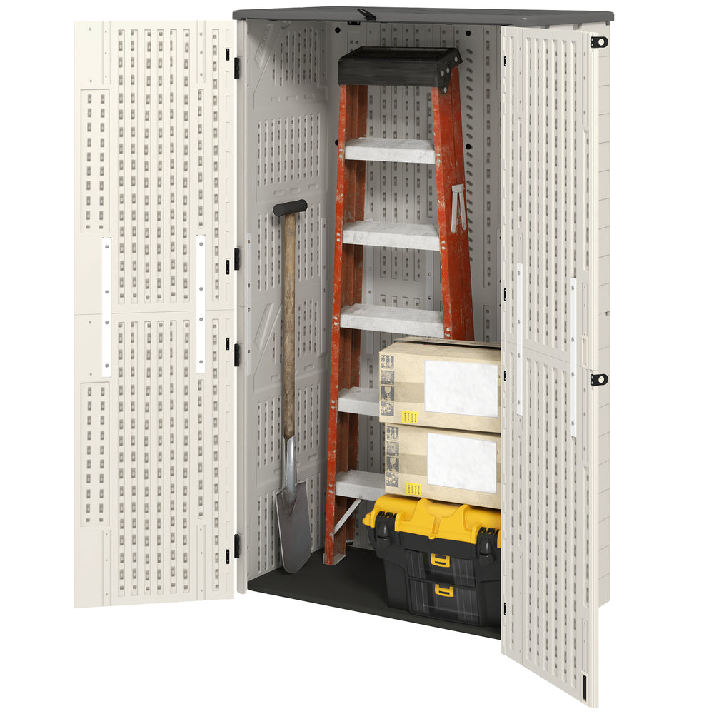 Armoire de rangement extérieure avec couvercle ouvrant et portes verrouillables