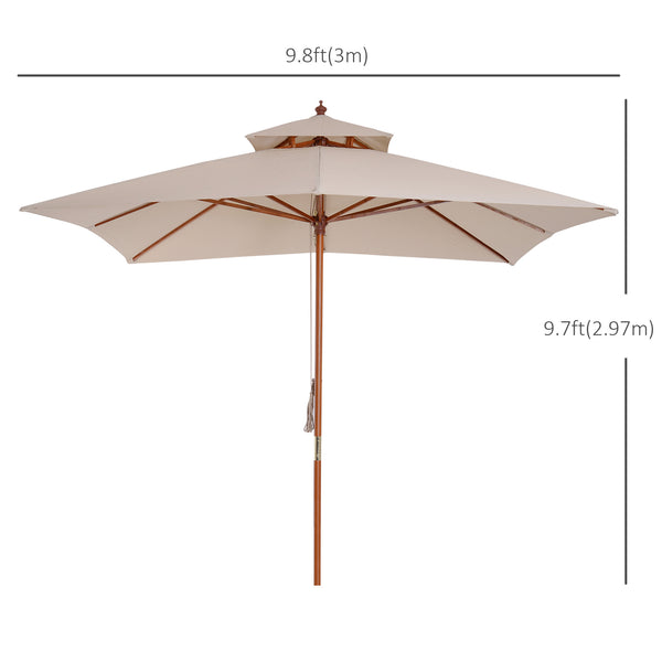 Parasol carré en bois de 9,8 pieds, beige