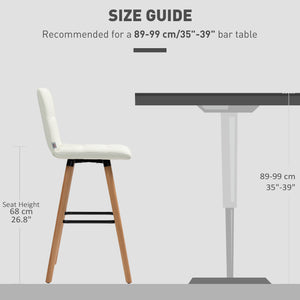 Lot de 2 tabourets de bar rembourrés, pieds en bois massif, blanc