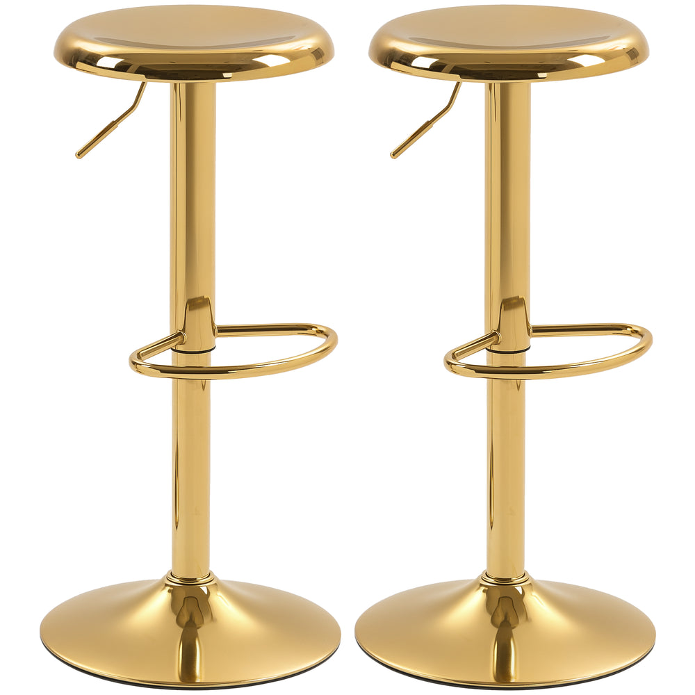 Set of 2 steel bar stools, gold
