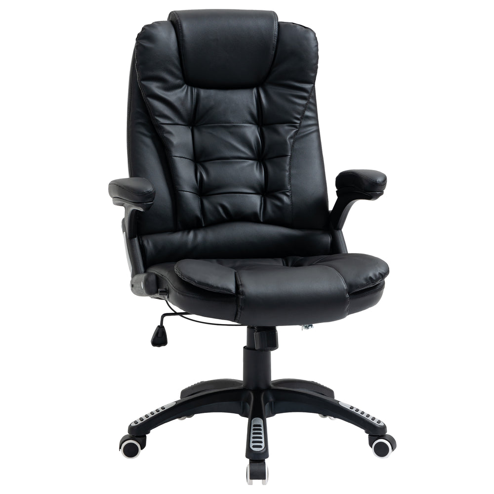 Fauteuil de bureau en cuir synthétique, inclinable, avec roulettes pivotantes, accoudoirs, hauteur réglable, dossier haut, noir