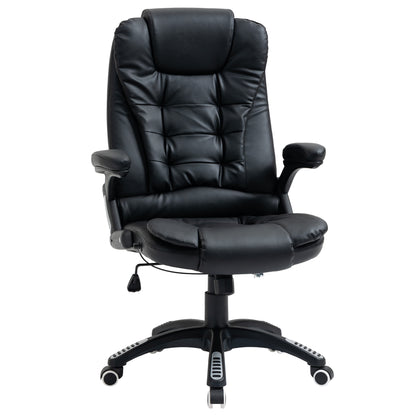 Fauteuil de bureau en cuir synthétique, inclinable, avec roulettes pivotantes, accoudoirs, hauteur réglable, dossier haut, noir
