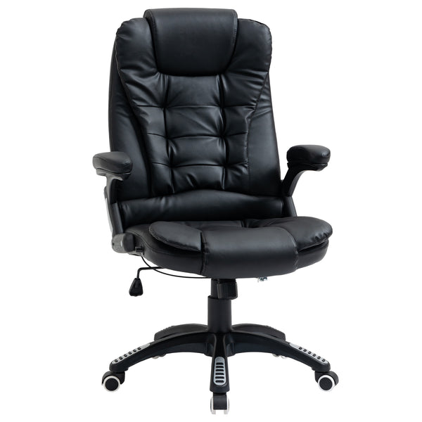 Fauteuil de bureau en cuir synthétique, inclinable, avec roulettes pivotantes, accoudoirs, hauteur réglable, dossier haut, noir