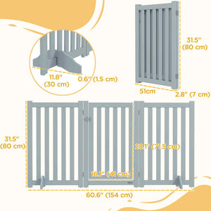 3-Panel Foldable Dog Gate with Feet, Grey