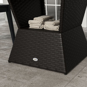 Outdoor Patio Rattan Wicker Coffee Table Garden End Tea Table Bistro Side Table w/ Umbrella Hole, Dark Coffee