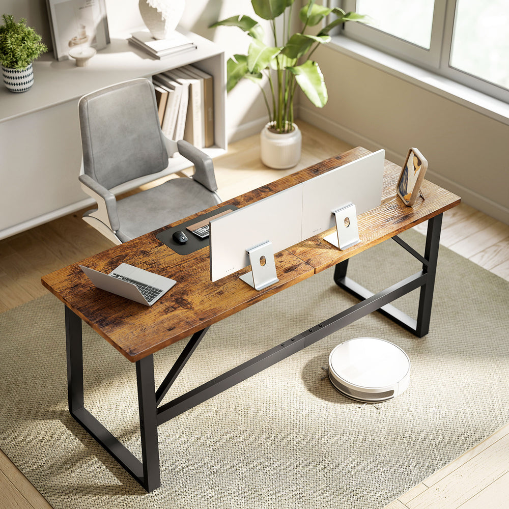 Bureau d'ordinateur 180 cm avec pieds réglables, style moderne, marron