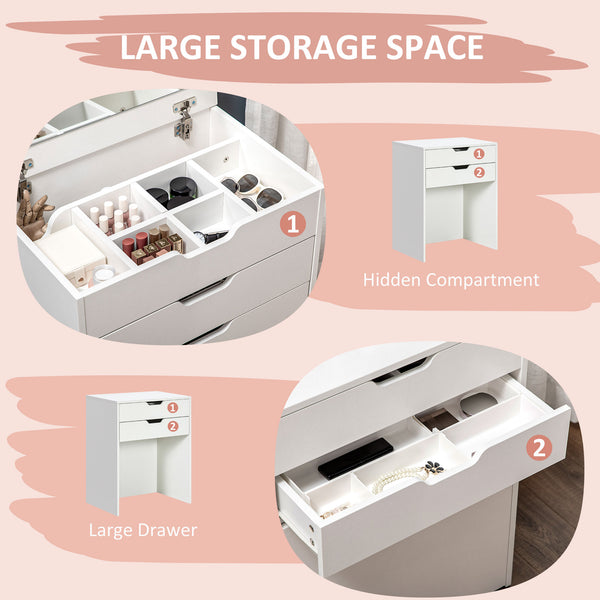 Ensemble coiffeuse avec miroir rabattable, tabouret et 7 compartiments, blanc